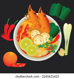 Tom yum thai hot and spicy soup vector design on white background vector Illustration.Tom yum kung