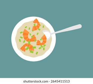 Tom yum top view. shrimp soup in a bowl