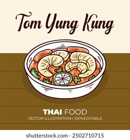 Tom yung kung thailand food vector illustration