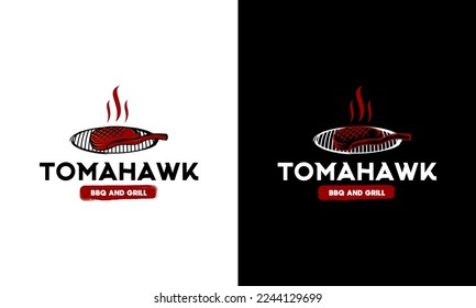 Logo de parrillada y vector Tomahawk
