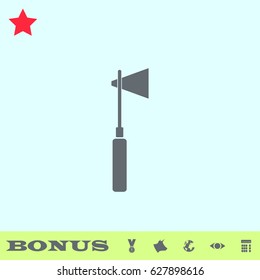 Tomahawk icon flat. Grey pictogram on blue background. Vector illustration symbol and bonus buttons medal, cow, earth, eye, calculator