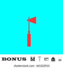 Tomahawk icon flat. Red pictogram on blue background. Vector illustration symbol and bonus buttons Music center, corkscrew, credit card, house, drum