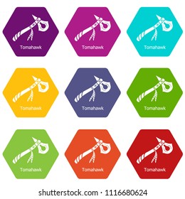 Tomahawk icons 9 set coloful isolated on white for web