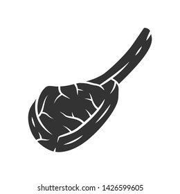 Tomahawk steak glyph icon. Butchers meat. Meat production and sale. Beefsteak. Pork rib. Protein source. Butchery business. Silhouette symbol. Negative space. Vector isolated illustration