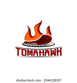 Tomahawk Steak on grill logo and vector