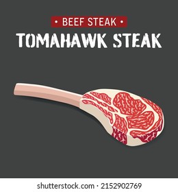 Tomahawk steak, raw marble beef steak vector illustration isolated on black background