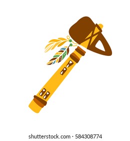 Tomahawk Stone Axe With Feather Decoration, Native Indian Culture Inspired Boho Ethnic Style Print