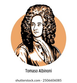 Tomaso Albinoni was a Venetian composer and violinist of the Baroque era. National hero of Italy. Vector illustration