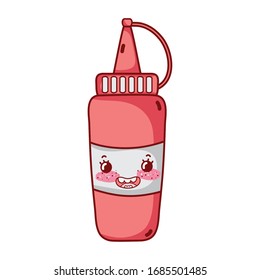 tomate sauce bottle fast food cute kawaii cartoon isolated icon vector illustration