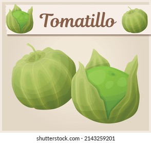 Tomatiilo vector icon, green vegetables group cartoon illustration. Organic fresh food ingredient for mexican kitchen, tomatillo verde plant drawing