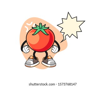 Tomato angry with speech bubble cartoon. Mascot Character vector.