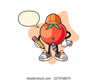 Tomato architect with speech bubble cartoon. Mascot Character vector.