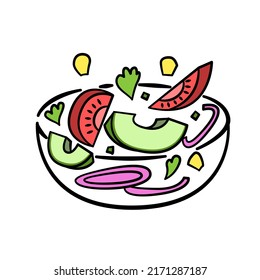 Tomato avocado salad. Vector illustration cartoon flat icon isolated on white.