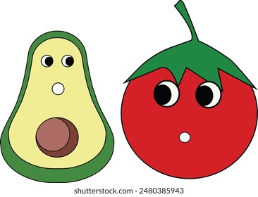 Tomato and avocado vector usually used for food objects, symbols and others