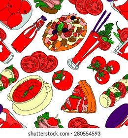 Tomato background. Vector seamless pattern.