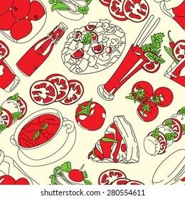 Tomato background. Vector seamless pattern.