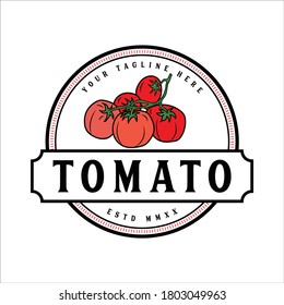 Tomato badge label for markets and menu. Vector Illustration..