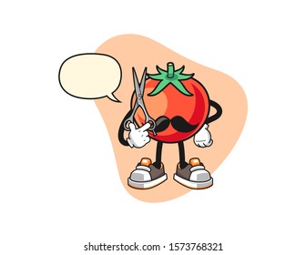 Tomato barber with speech bubble cartoon. Mascot Character vector.