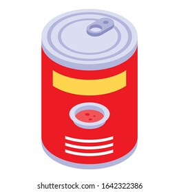 Tomato bean tin can icon. Isometric of tomato bean tin can vector icon for web design isolated on white background