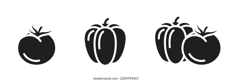 tomato and bell pepper icons. vegetable, organic food and agriculture symbols. isolated vector images