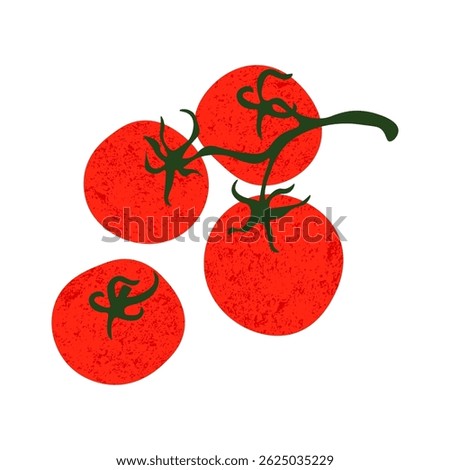 Tomato branch icon. Ripe red tomatoes on the vine, organic agricultural food, healthy vegetarian diet nutrition, cooking tomato ingredient. Vector isolated illustration.