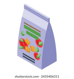 Tomato bread crouton pack icon isometric vector. Nutrition grain. Snack soup