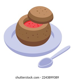 Tomato bread soup icon isometric vector. Prague cuisine. Travel republic