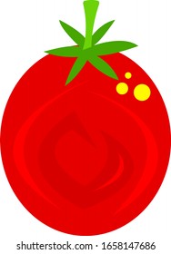 logo rojo brillante de tomate con motivos amarillos mancha el concepto de objeto agrícola y de cosecha de verano sobre un fondo blanco