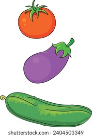 Tomato, brinjal and bottle gourd vector illustration