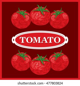 Tomato brown background vector illustration. Draw engraving vector illustration.