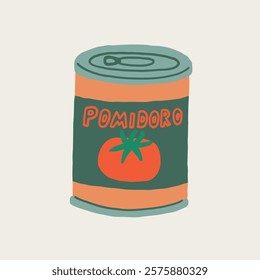 Tomato Can Jar. Vegetable Box Pack. Hand Drawn Vector Isolated Illustration