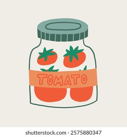 Tomato Can Jar. Vegetable Box Pack. Hand Drawn Vector Isolated Illustration