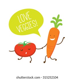 Tomato and Carrot Cartoon Character with Isolated Background Vector Illustration