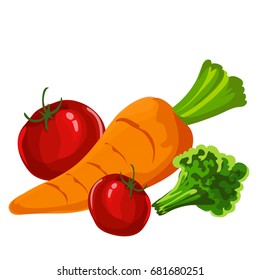 Tomato and Carrot Cartoon style with Isolated Background Vector Illustration