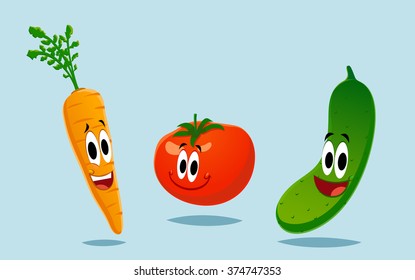 tomato carrot cucumber. cute illustration