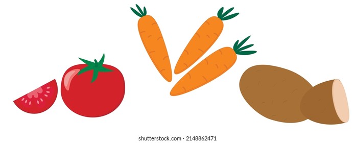 Tomato, Carrot, Potato. Vegetables isolated on white background.