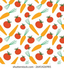 tomato and carrot vector repeated pattern, vegetable seamless pattern design