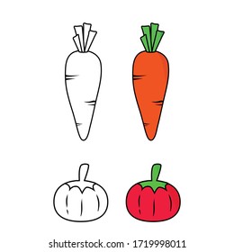 tomato and carrot vector with a simple design