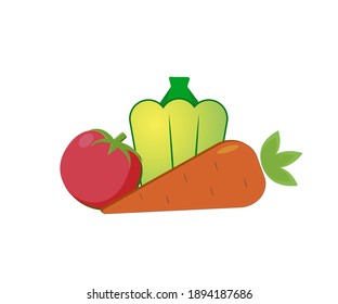 Tomato, carrots and peppers, food, vitamins, diet Vector image, icon.