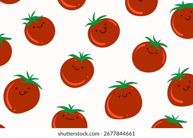 Patrón de fondo de dibujos animados de tomate. dibujado a mano sin patrón. Fondo de tomate para el diseño de la tela, impresión textil, papel de embalaje, cubierta. Ilustración vectorial.