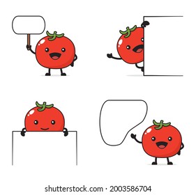 tomato cartoon. and a blank board, isolated on a white background.