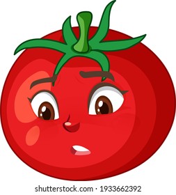 Tomato cartoon character with disappointed face expression on white background illustration