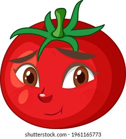 Tomato cartoon character with face expression on white background illustration