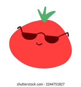 Caricatura de tomate al estilo de una caricatura plana. Ilustración vectorial aislada en fondo blanco.