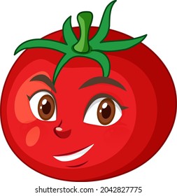 Tomato cartoon character with happy face expression on white background illustration