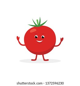 Tomato cartoon character isolated on white background. Healthy food funny mascot vector illustration in flat design.