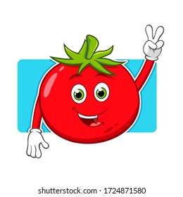 Tomato Cartoon character mascot Giving a Peace Sign.