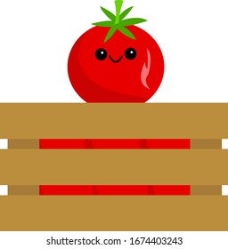personaje de caricatura de tomate en una caja con un concepto de cultivo objeto vegetal y agrícola sobre un fondo blanco