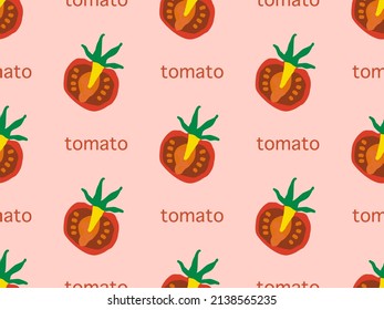personaje de caricatura de tomate patrón sin fisuras sobre fondo rojo.