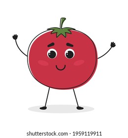 Tomato. Cartoon drawing style. Cute funny vegetable. Vector illustration for menu, packaging, logos, T-shirts.